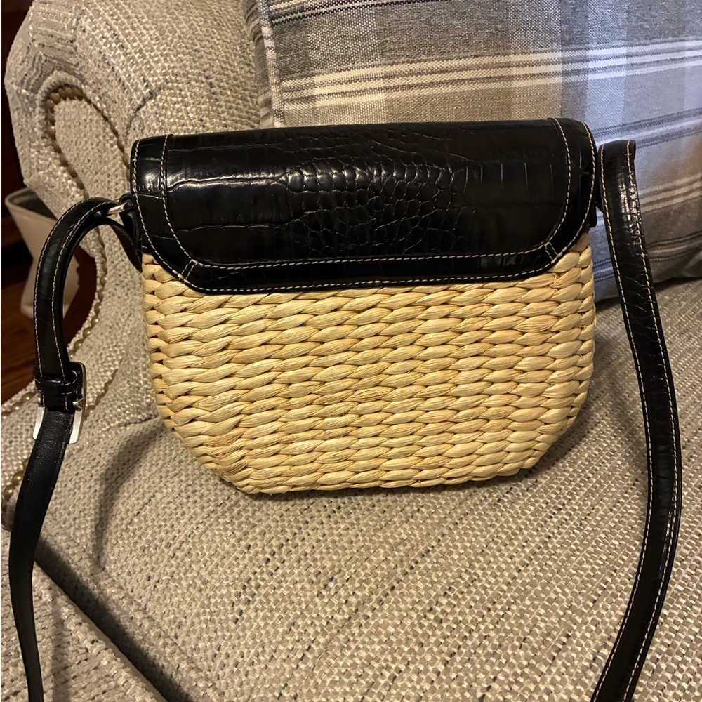Brighton Woven Straw and Leather Crossbody with Red Ladybug Accents - Picture 2 of 10